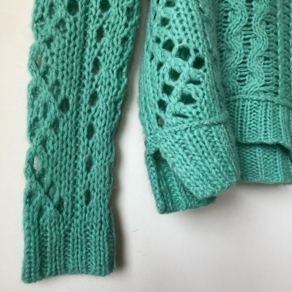 Free People Women’s Fluff Oversized Cable Knit Lace Sweater Mint Green XS - Picture 5 of 12